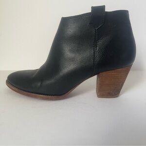 Madewell Asher Black Leather Stacked Heel Ankle Booties